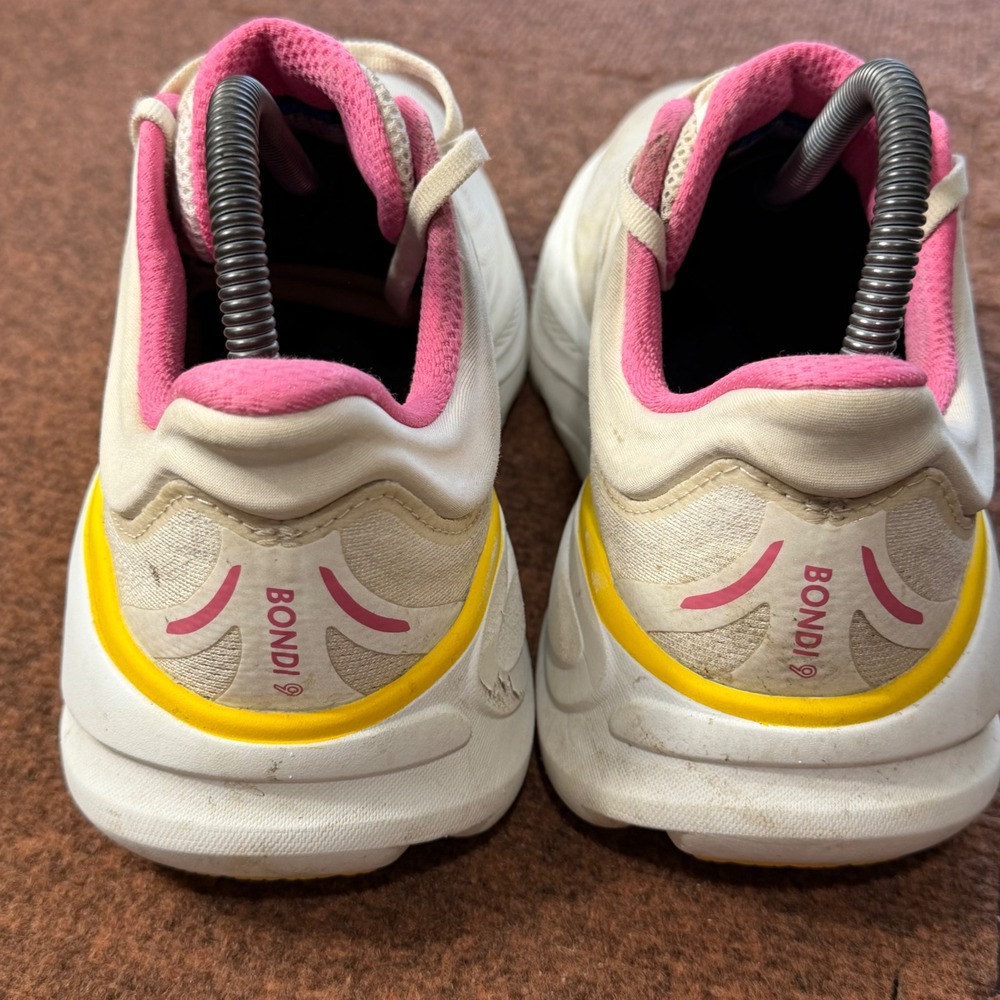 Hoka Bondi 9 Womens Running Shoes 8.5 Alabaster Sea Glass Pink Yellow 1162012 A- - Picture 4 of 11